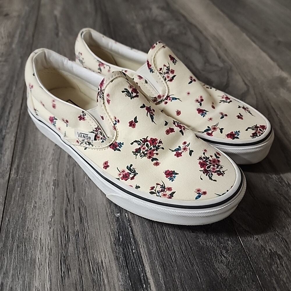 Vans Beige Flowers Floral Print Size 6